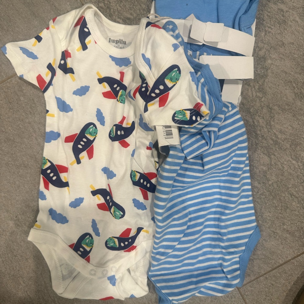 Fupala Airplane Print and Striped Footies - Multicolor